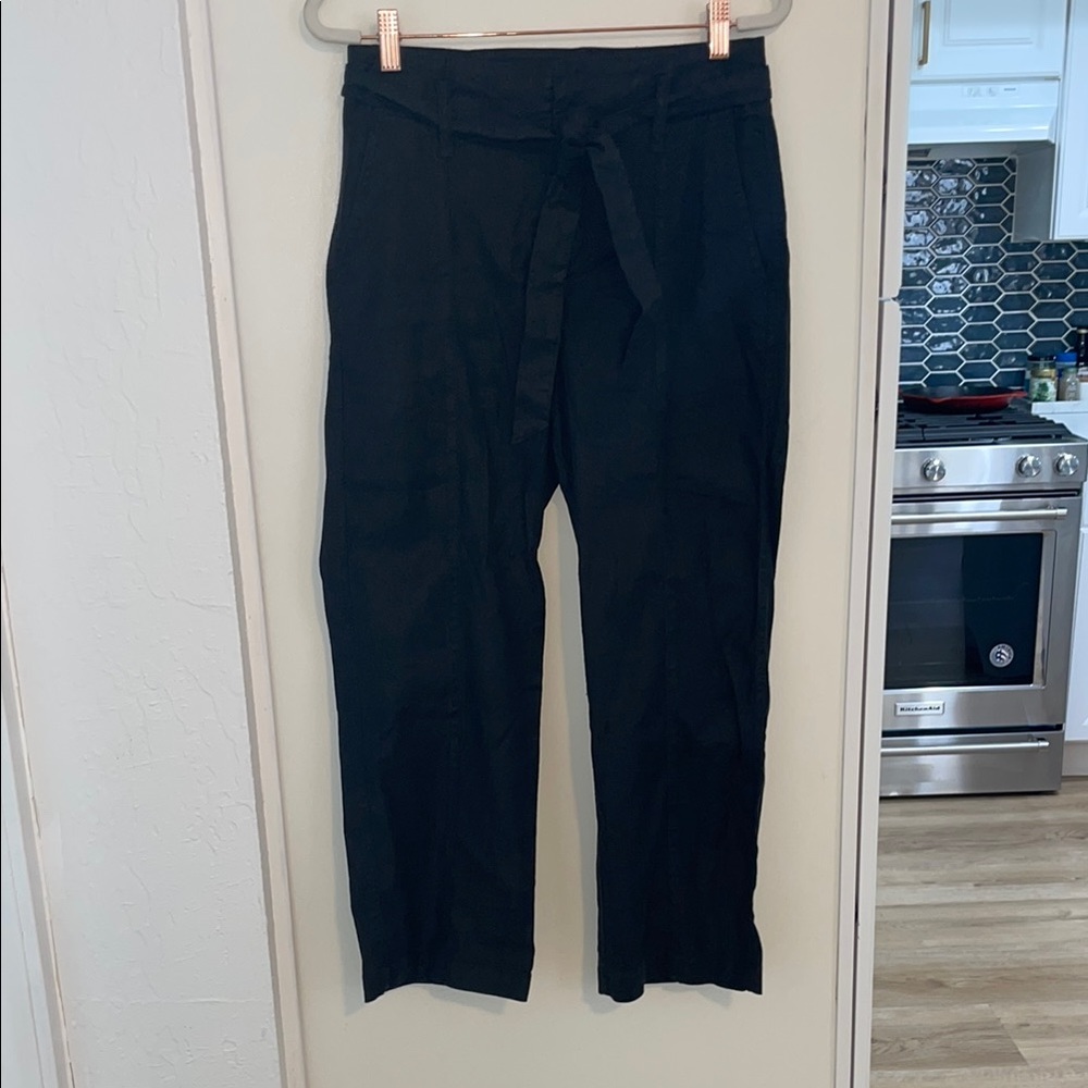 Level 99 Black Linen Blend Trousers with Belt | 26